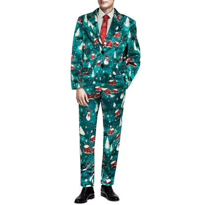 Red And Green Christmas Costume 4 Pieces Mens Xmas Suits