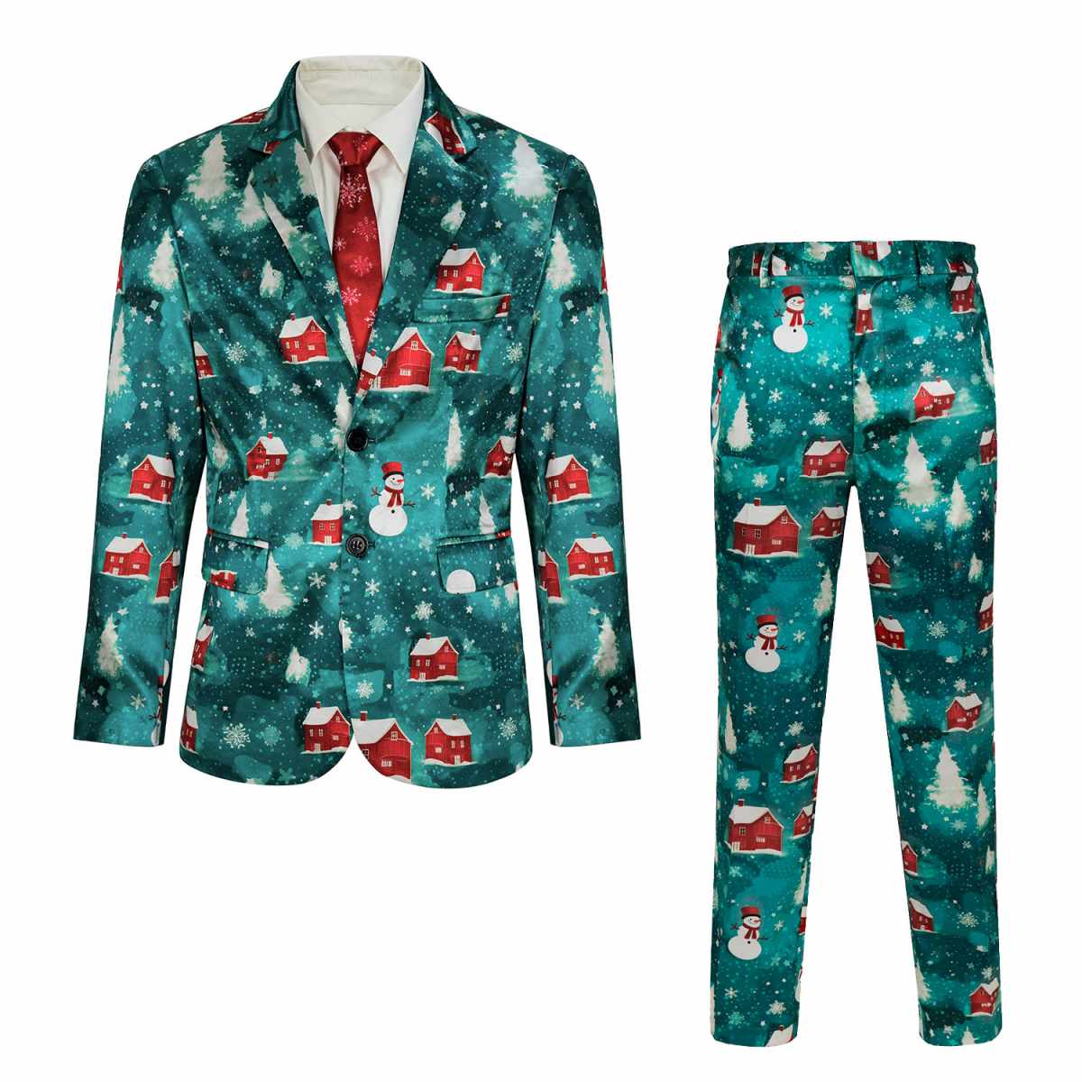 Red And Green Christmas Costume 4 Pieces Mens Xmas Suits