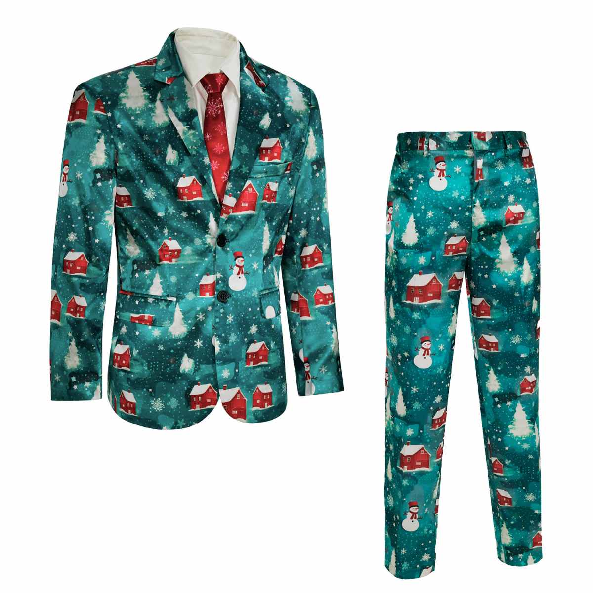 Red And Green Christmas Costume 4 Pieces Mens Xmas Suits