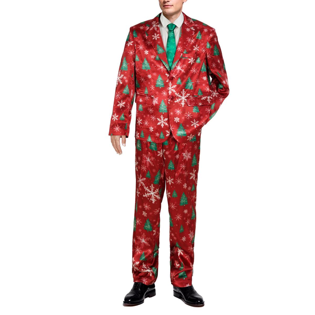 Red And Green Christmas Costume 4 Pieces Mens Xmas Suits