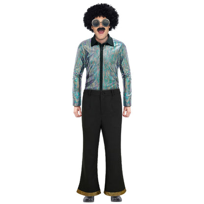 70s Disco Outfit Set Sequined Shirt Bell Bottom Pants