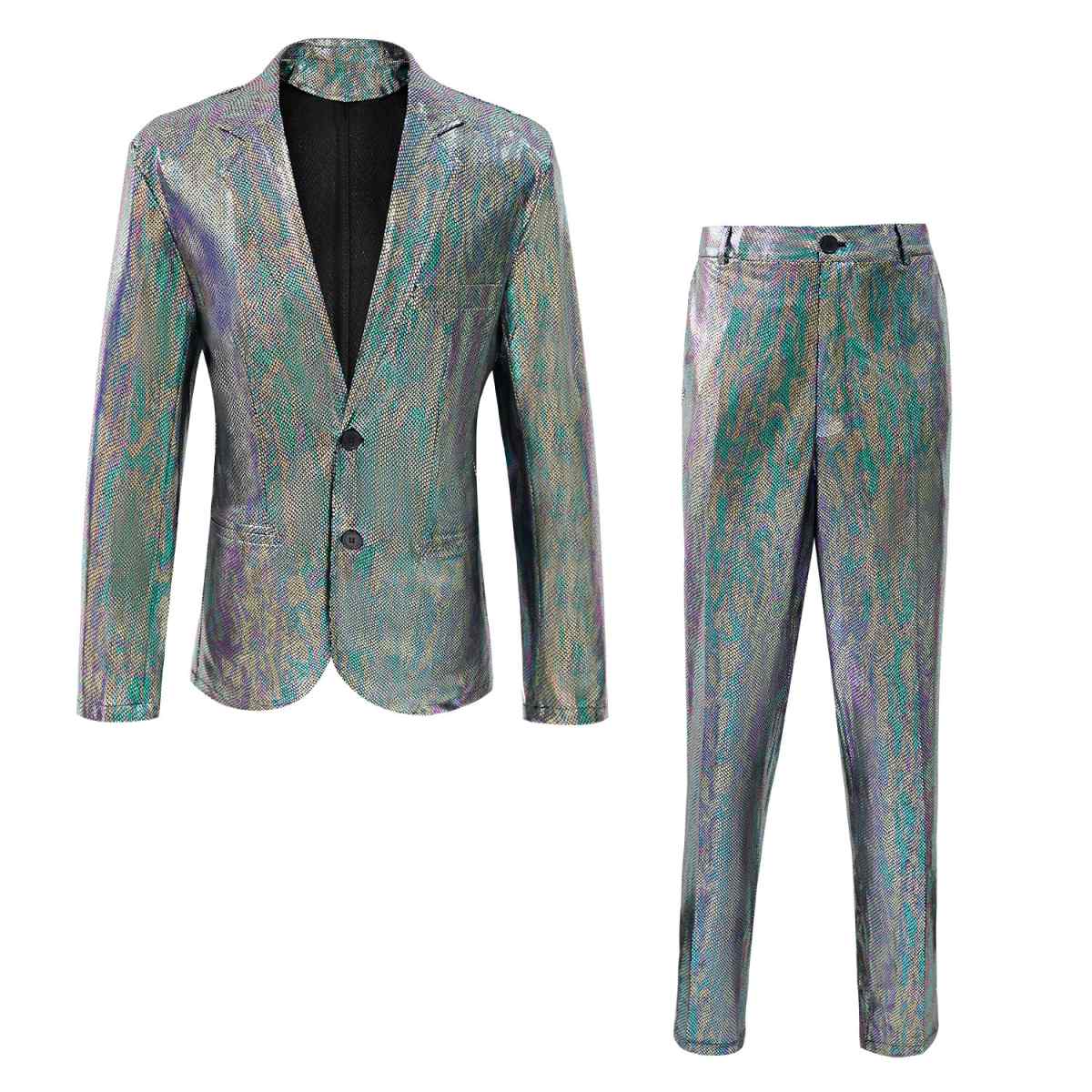 Mens 70s Disco Sequin Suit Shiny Slim Fit Party Outfit