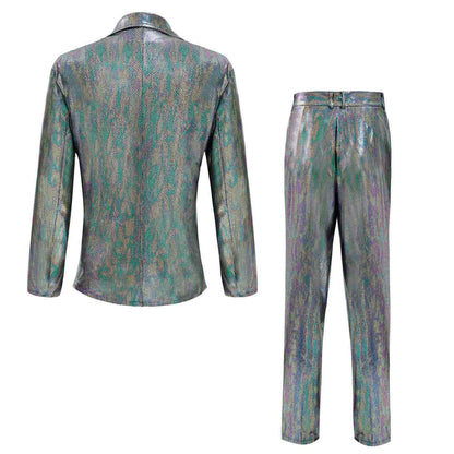 Mens 70s Disco Sequin Suit Shiny Slim Fit Party Outfit