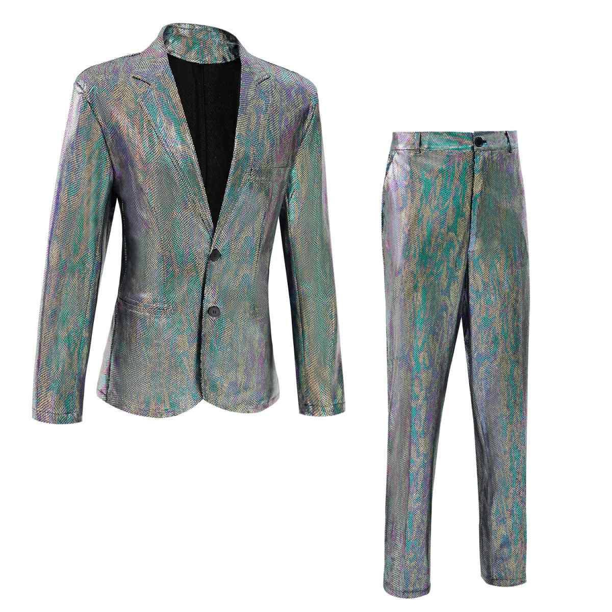 Mens 70s Disco Sequin Suit Shiny Slim Fit Party Outfit