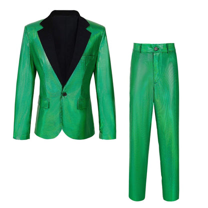 Mens 70s Disco Sequin Suit Shiny Slim Fit Party Outfit