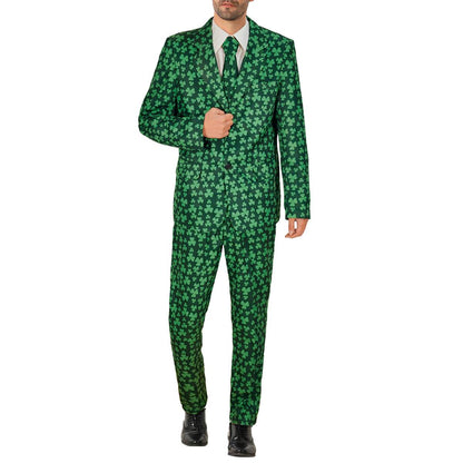 Adult St Patricks Day Outfit Mens Green Festival Suit Set With Tie