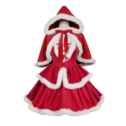 Elegant Festive Sleeveless Christmas Dress With Cape