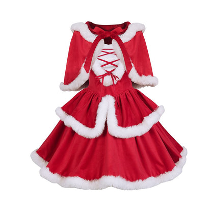 Elegant Festive Sleeveless Christmas Dress With Cape