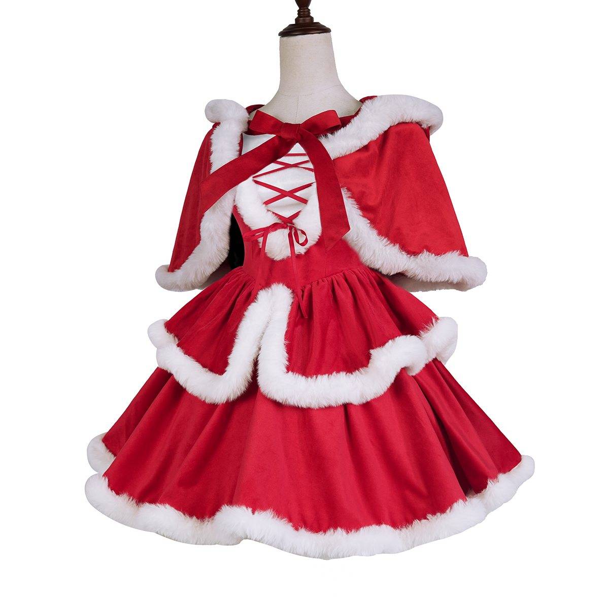 Elegant Festive Sleeveless Christmas Dress With Cape