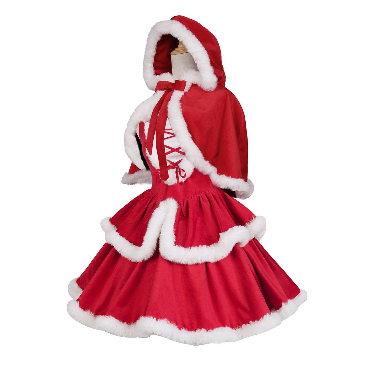 Elegant Festive Sleeveless Christmas Dress With Cape