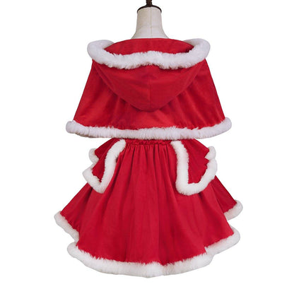 Elegant Festive Sleeveless Christmas Dress With Cape