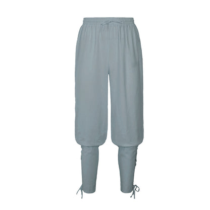 Male Classic Lightweight Breathable Linen Trousers With Stylish Leg Ties