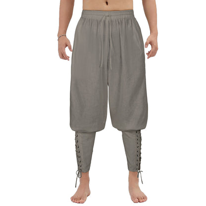 Male Classic Lightweight Breathable Linen Trousers With Stylish Leg Ties