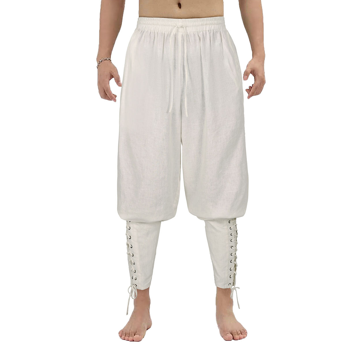 Male Classic Lightweight Breathable Linen Trousers With Stylish Leg Ties