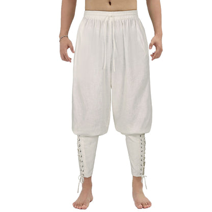 Male Classic Lightweight Breathable Linen Trousers With Stylish Leg Ties