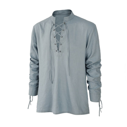 Medieval Pirate Viking Shirt Renaissance Linen Long Sleeve Lace Up Top