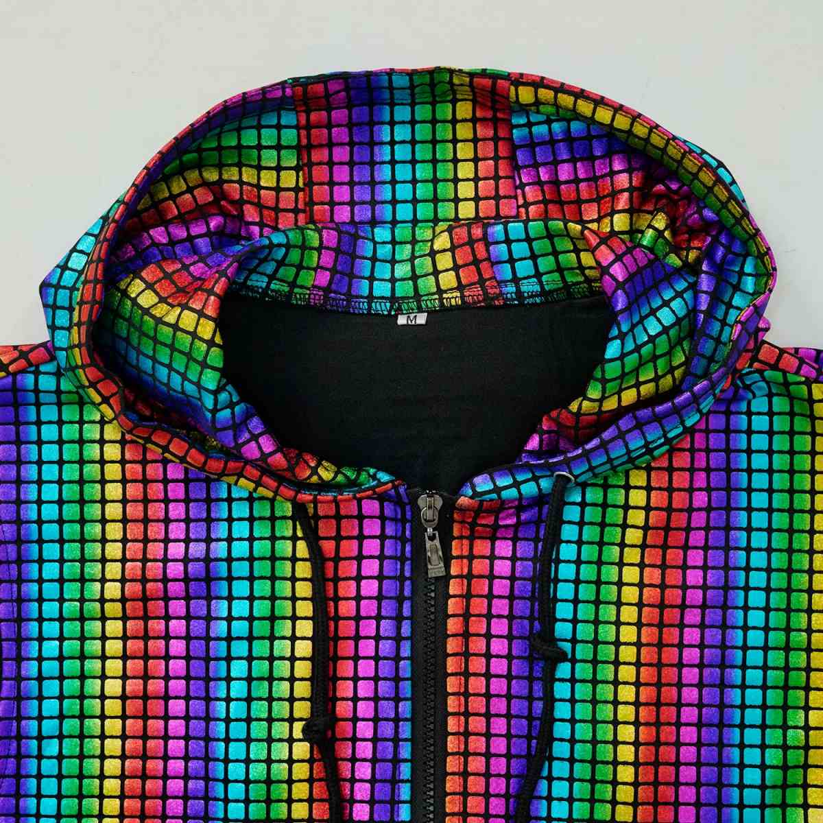 Men's Disco Hippie Sleeveless Hoodie Nightclub Party Metallic Zipper Vest