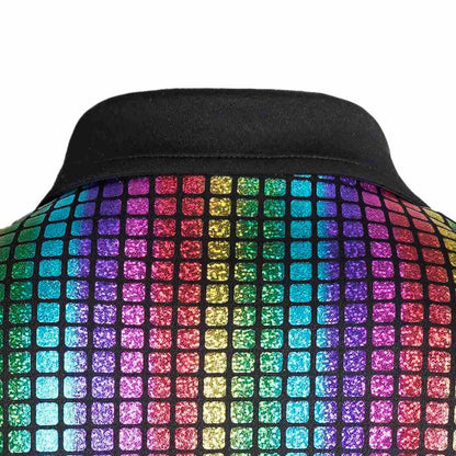 Mens 70s Sequin Disco Shirt Shiny Short Sleeve Party Top