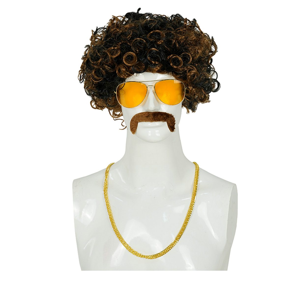 Mens Disco Costume Accessories Wig With Glasses 4 Pieces Set