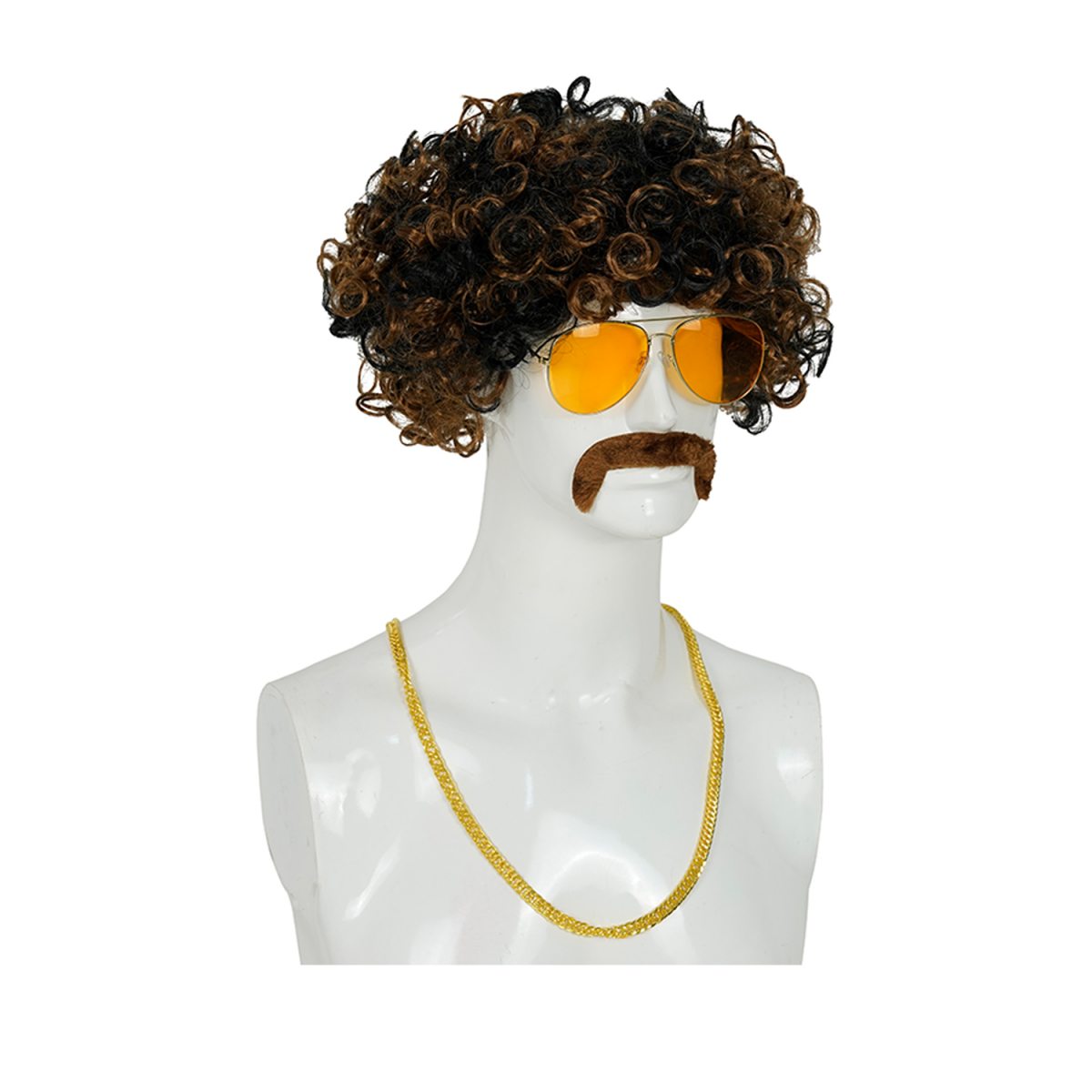 Mens Disco Costume Accessories Wig With Glasses 4 Pieces Set