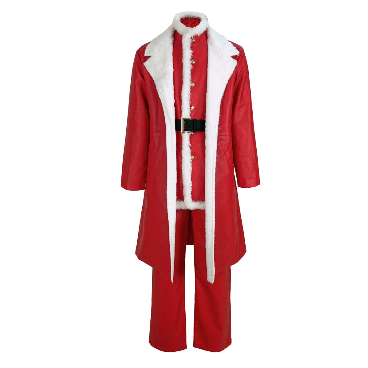 Mens Leather Santa Claus Jacket Christmas Costume Outfit