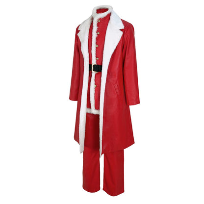 Mens Leather Santa Claus Jacket Christmas Costume Outfit