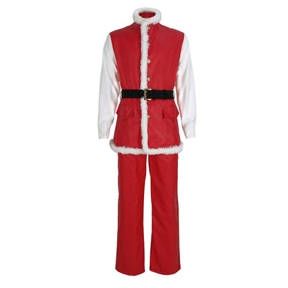 Mens Leather Santa Claus Jacket Christmas Costume Outfit