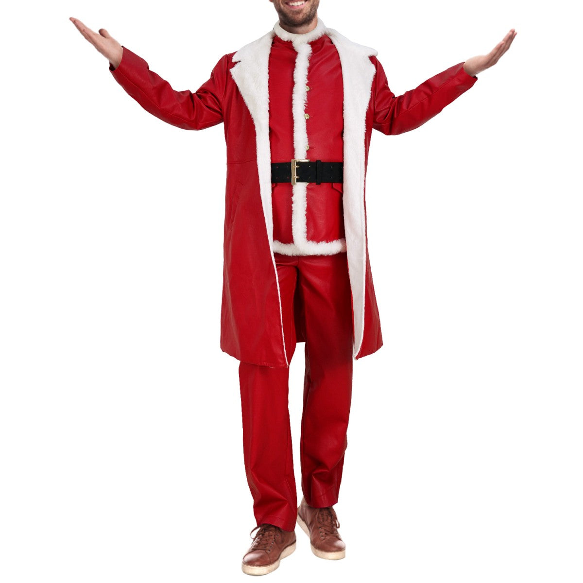 Mens Leather Santa Claus Jacket Christmas Costume Outfit