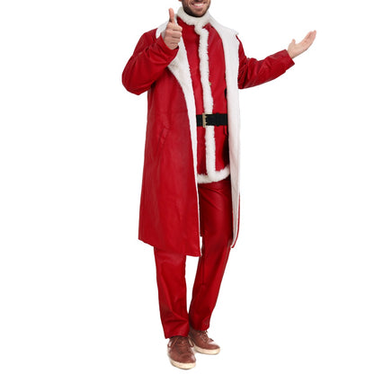 Mens Leather Santa Claus Jacket Christmas Costume Outfit