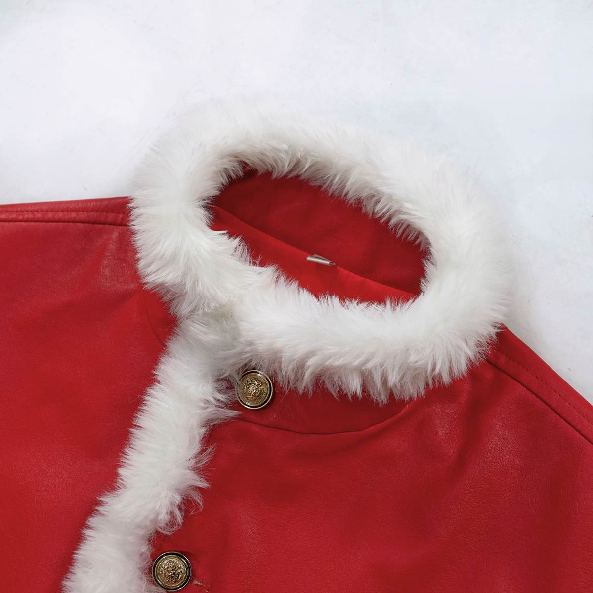 Mens Leather Santa Claus Jacket Christmas Costume Outfit