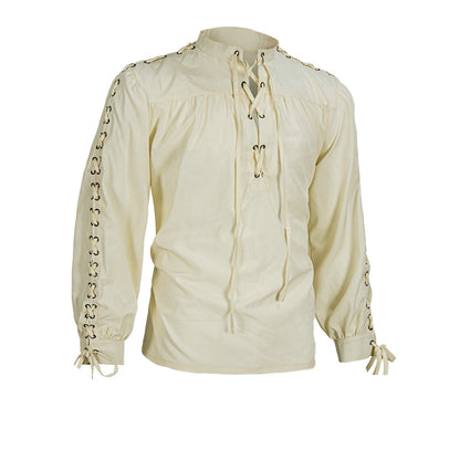 Mens Medieval Renaissance Pirate Viking Long Sleeve Lace Up Shirt