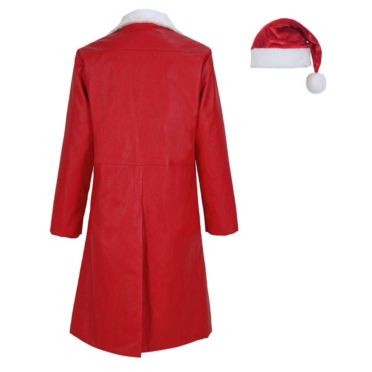 Mens Christmas Outfit Red Leather Santa Jacket With Hat