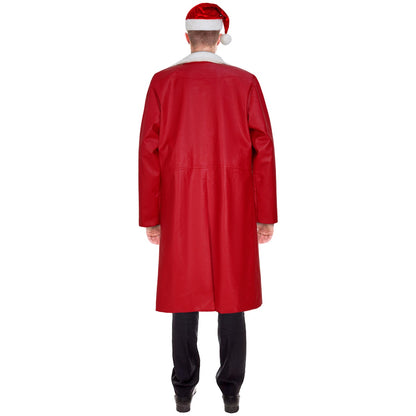 Mens Christmas Outfit Red Leather Santa Jacket With Hat