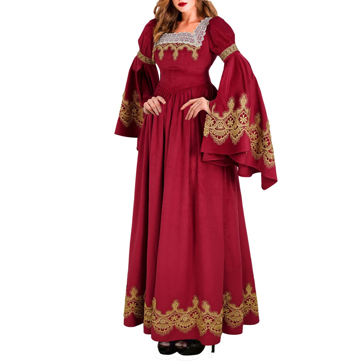 Red Renaissance Vintage Dress Womens Victorian Medieval Costume