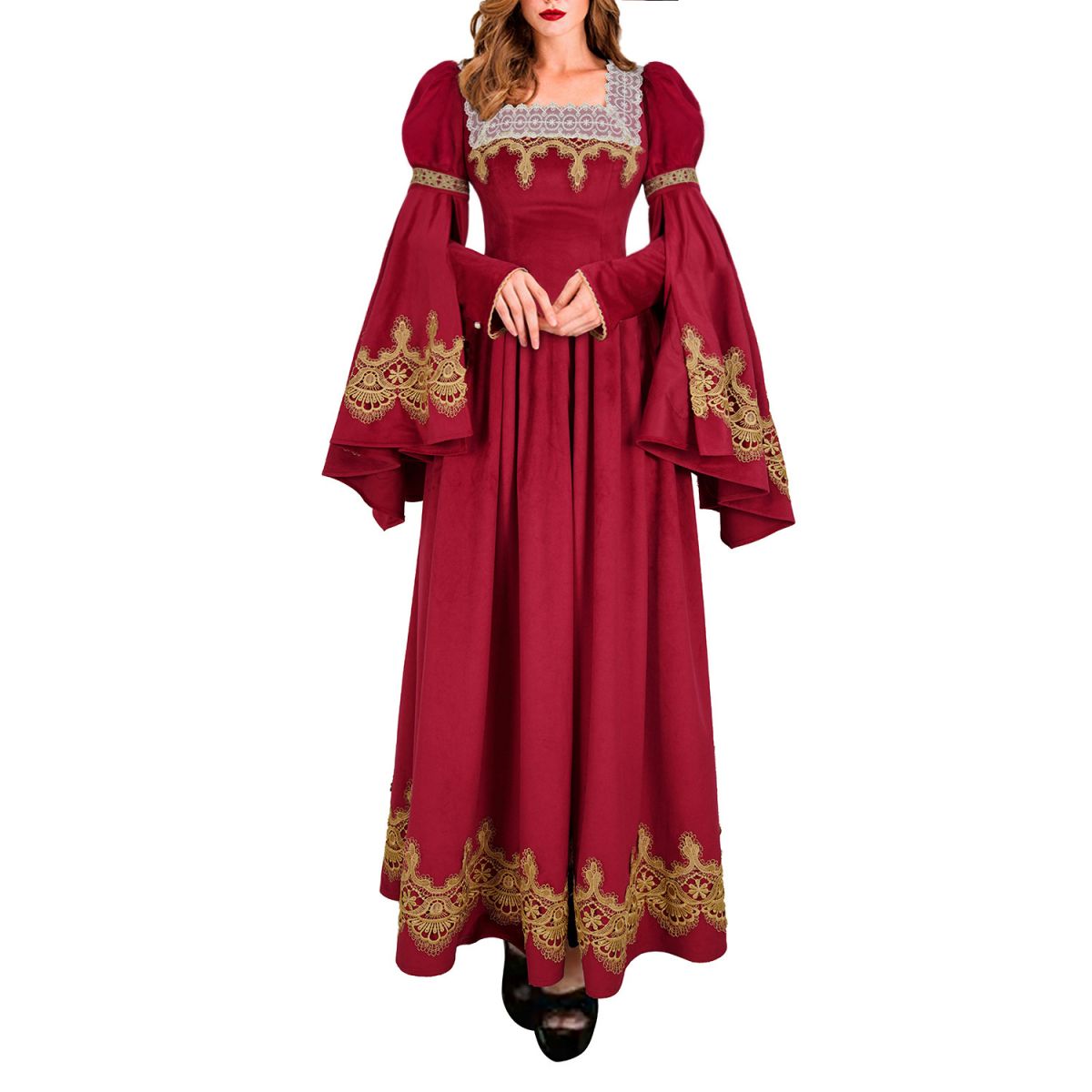 Red Renaissance Vintage Dress Womens Victorian Medieval Costume