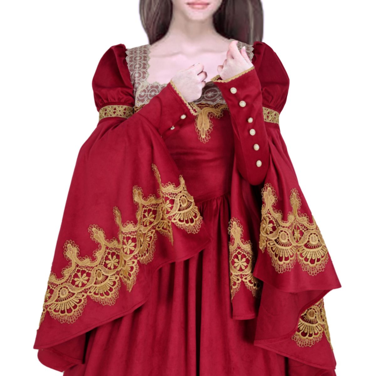 Red Renaissance Vintage Dress Womens Victorian Medieval Costume