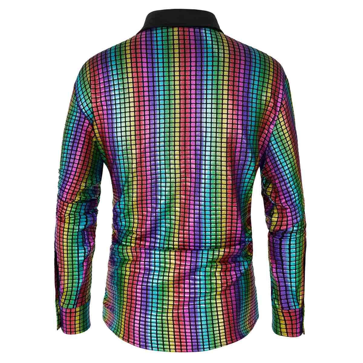 Shiny Long Sleeve Sequin Disco Shirt for Men 70s Costume