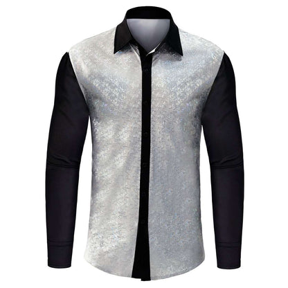 Shiny Long Sleeve Sequin Disco Shirt for Men 70s Costume