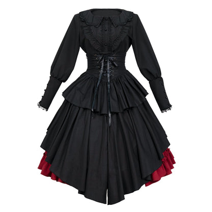 Two Pieces Gothic Dress Set Women Vintage Medieval Outfit