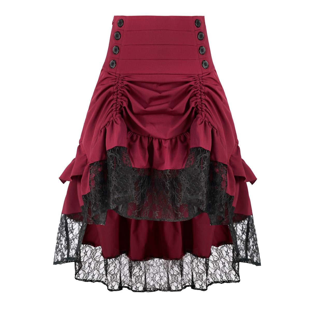 Victorian Gothic High-Waisted Skirt Lace Button Pleated Renaissance Pirate Dress