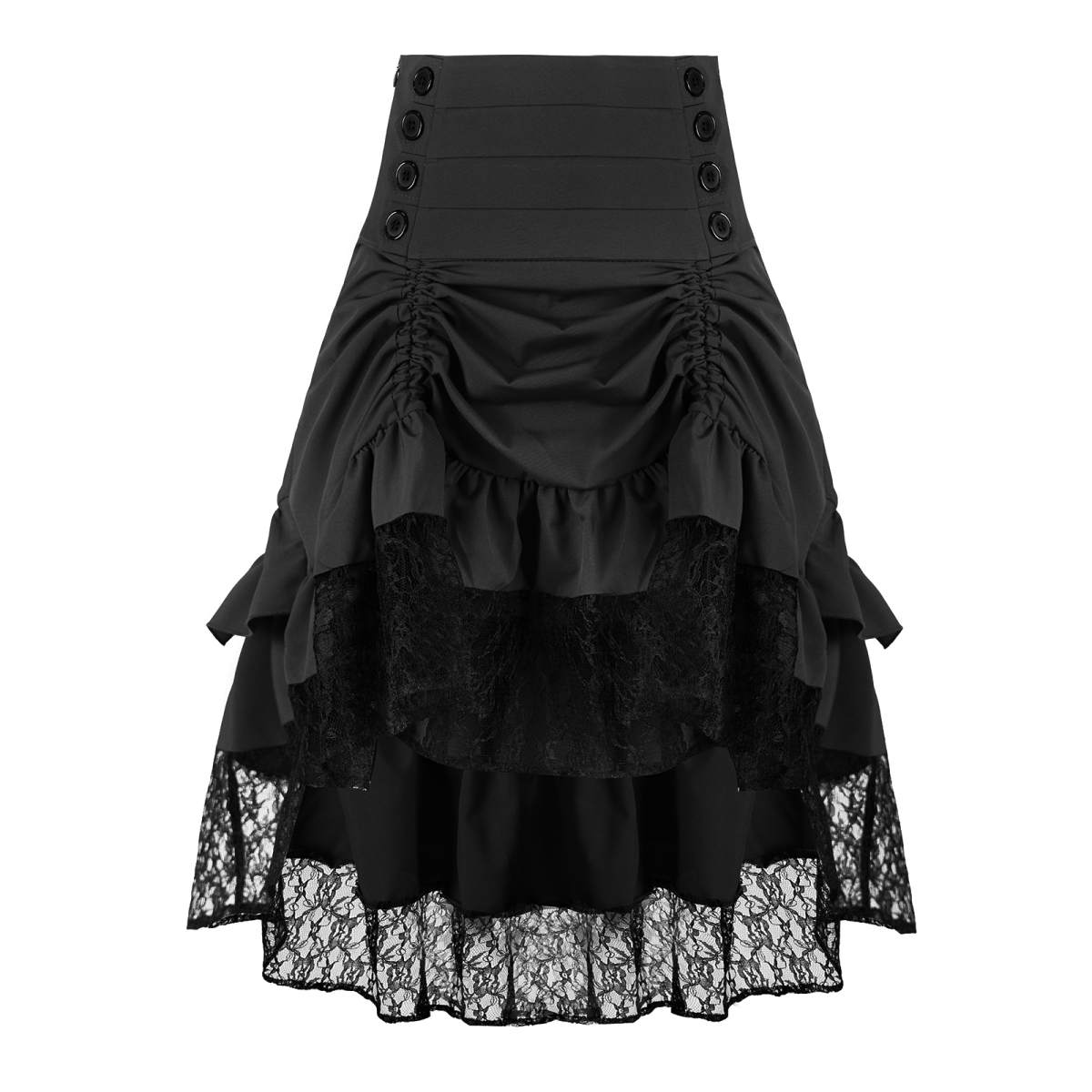 Victorian Gothic High-Waisted Skirt Lace Button Pleated Renaissance Pirate Dress