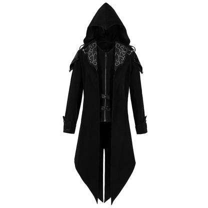 Mens Medieval Tailcoat Steampunk Vintage Victorian Hooded Jacket Gothic Clothing