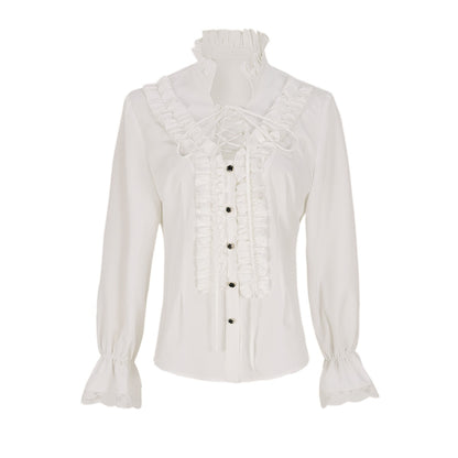 Victorian Ruffled Shirt for Women Long Sleeve Lace Up Medieval Outfit