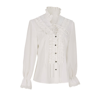 Victorian Ruffled Shirt for Women Long Sleeve Lace Up Medieval Outfit