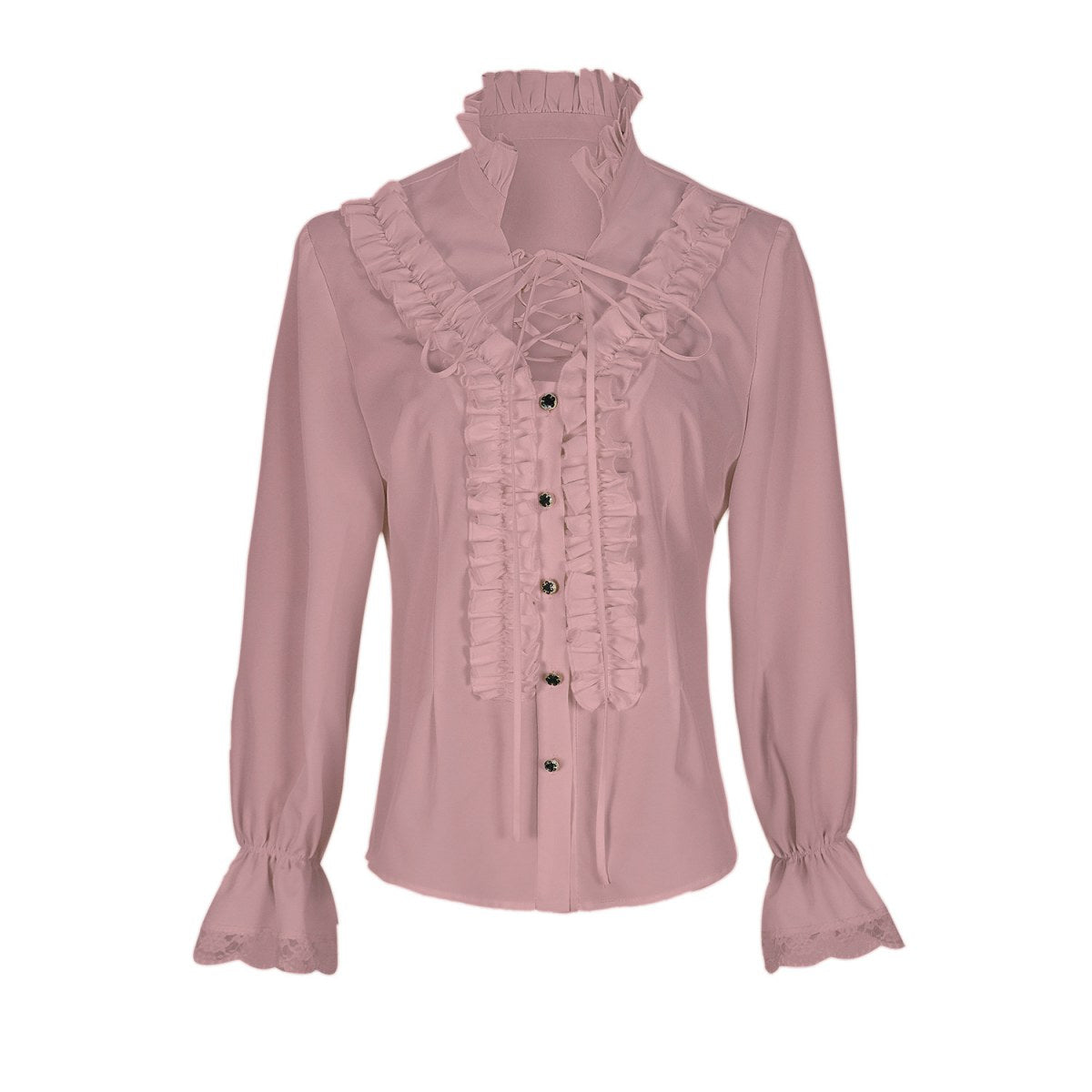 Victorian Ruffled Shirt for Women Long Sleeve Lace Up Medieval Outfit