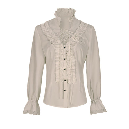 Victorian Ruffled Shirt for Women Long Sleeve Lace Up Medieval Outfit