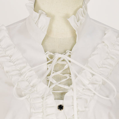 Victorian Ruffled Shirt for Women Long Sleeve Lace Up Medieval Outfit