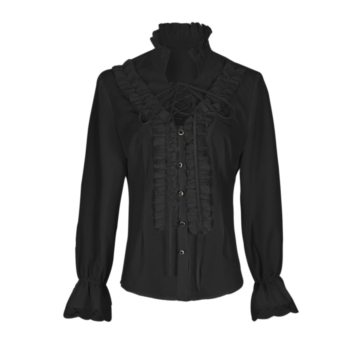 Victorian Ruffled Shirt for Women Long Sleeve Lace Up Medieval Outfit