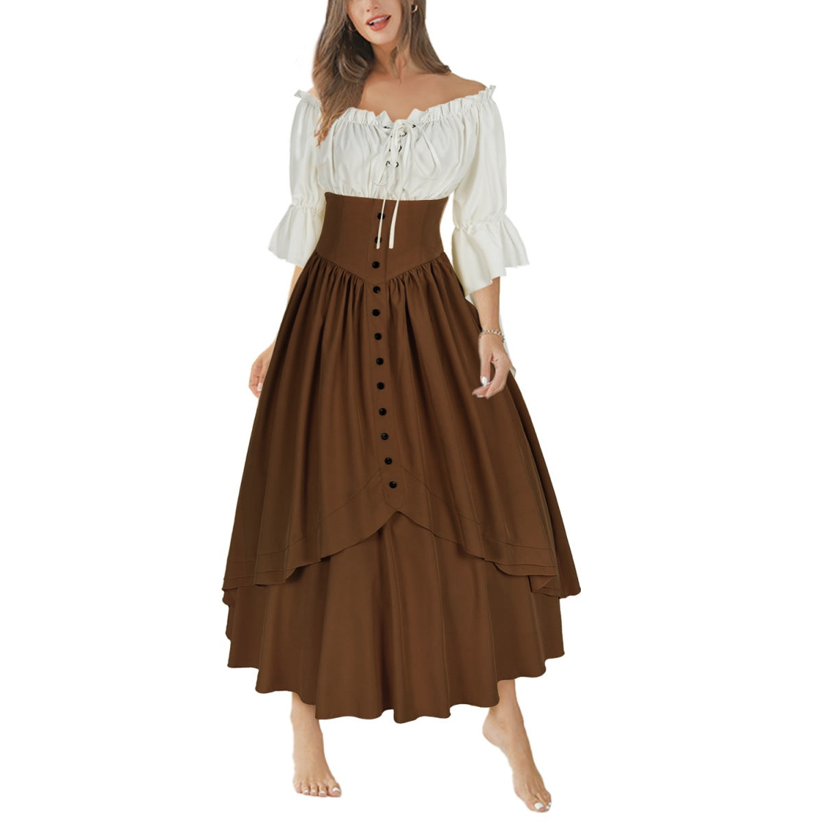 Womens Medieval Half Skirt With Vintage Shirt Renaissance Outfit