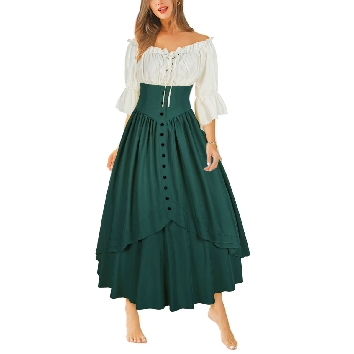 Womens Medieval Half Skirt With Vintage Shirt Renaissance Outfit